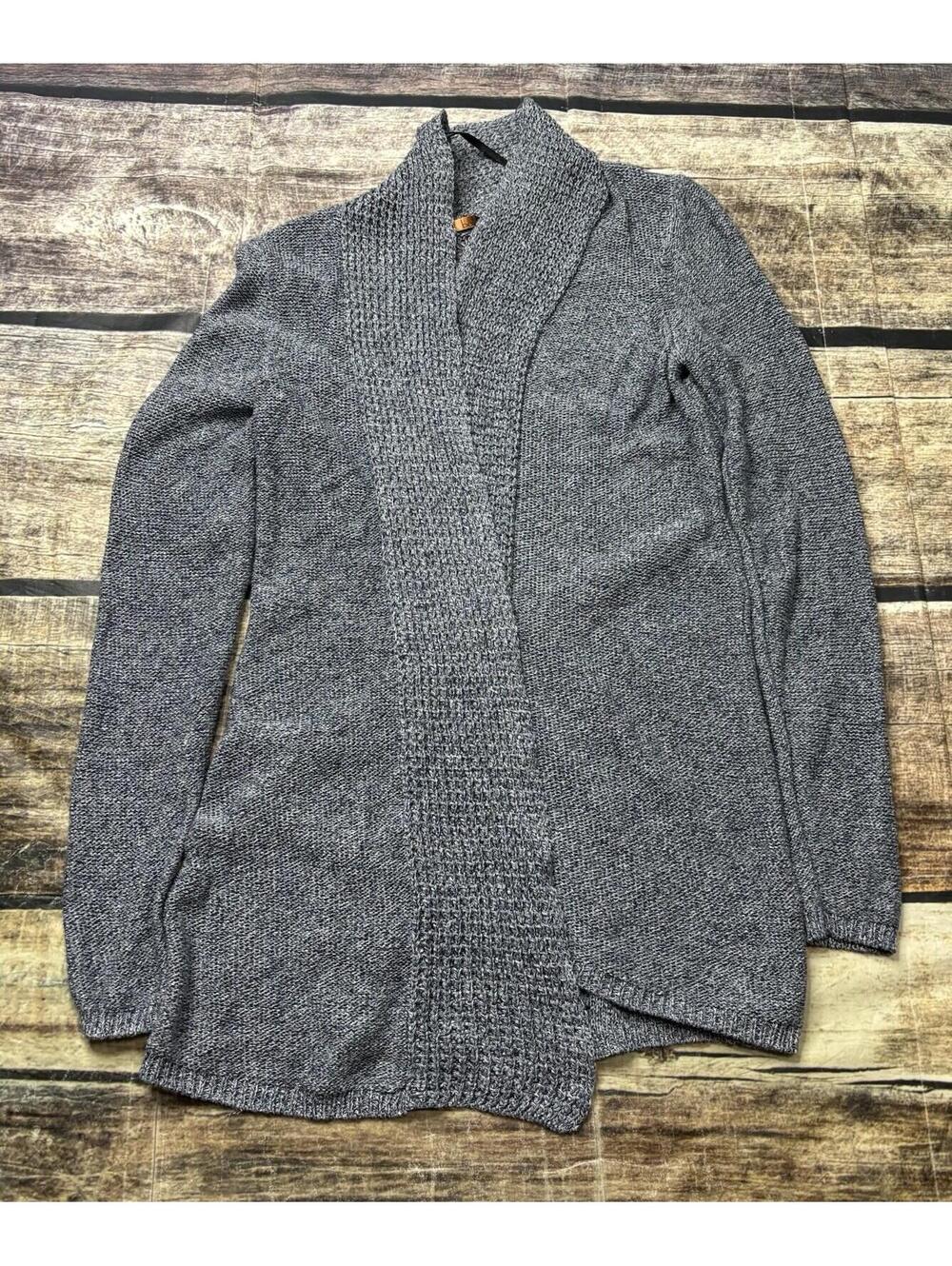 Belldini Cardigan Sweater Womens Small Cable Knit Eyelet Back Open Gray